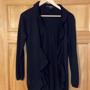 Black cardigan with ruffle front